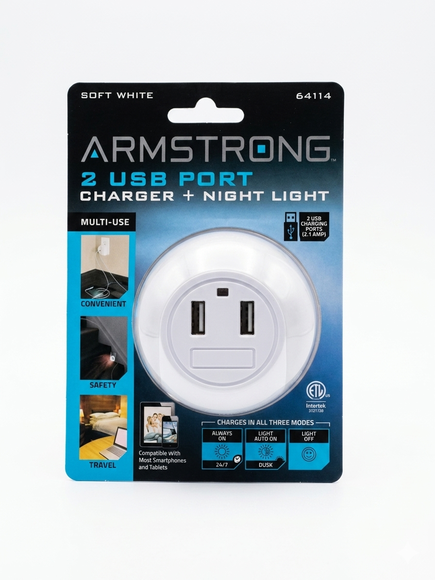 Armstrong 2-Port USB Charger + Night Light