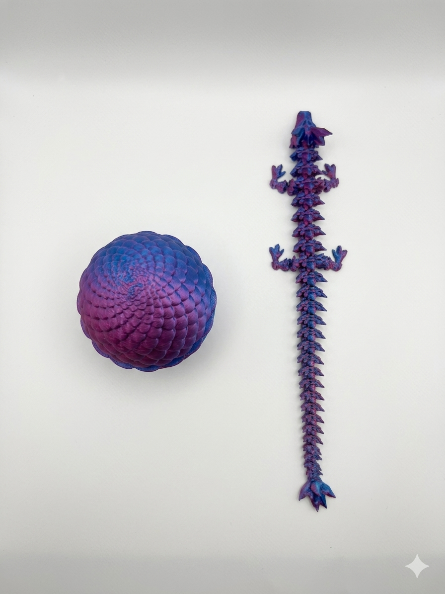 3D-Printed Articulated Crystal Dragon with Dragon Egg – Purple & Blue